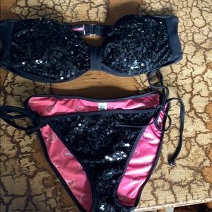 Pink Victoria Secret black sequence bathing suit